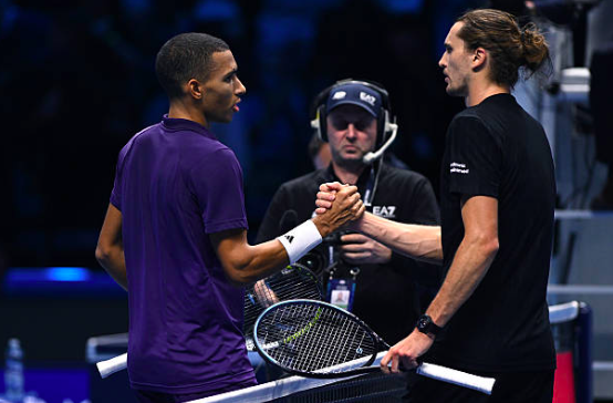 Felix Auger-Aliassime defeats Alexander Zverev in Turin. Source: Getty
