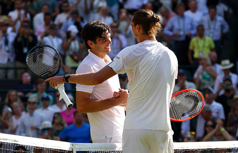 Alexander Zverev derrota a Taylor Fritz en cuartos de final de Wimbledon 2026. Fuente: Getty