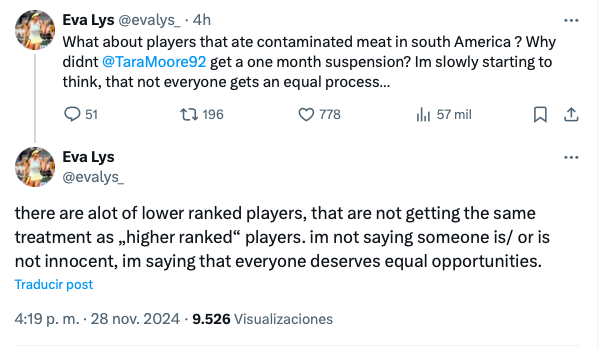 Tweets de Eva Lys sobre el caso Swiatek