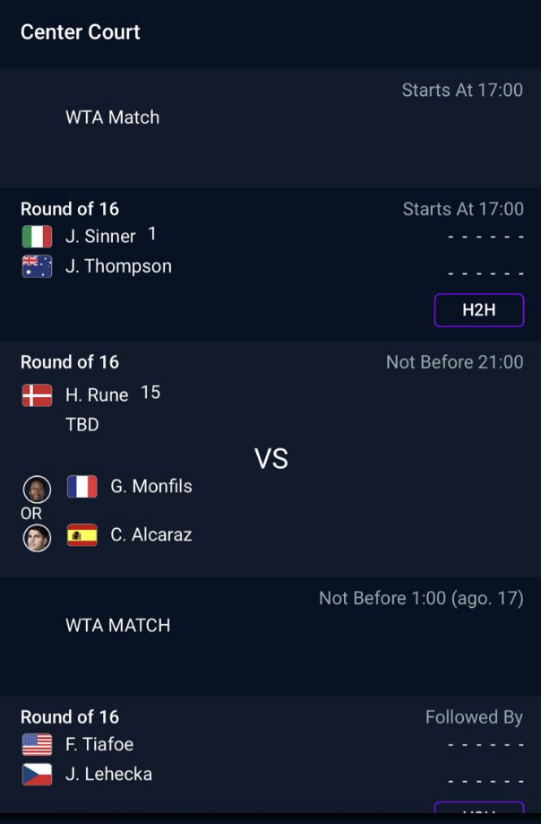 Order of play at ATP Cincinnati 2024.