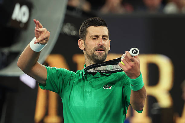 Novak Djokovic celebrating a victory at the Australian Open.