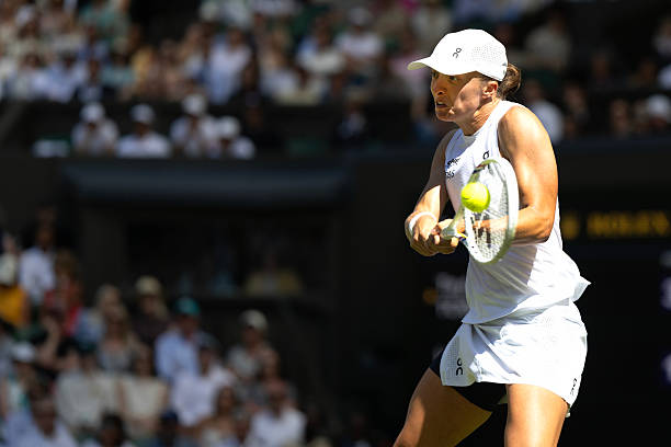 Iga Swiatek, emocionada en Wimbledon 2026. Foto: gettyimages