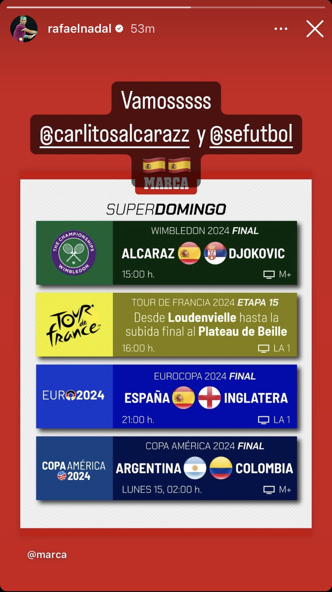 Nadal supports Alcaraz at Wimbledon 2024