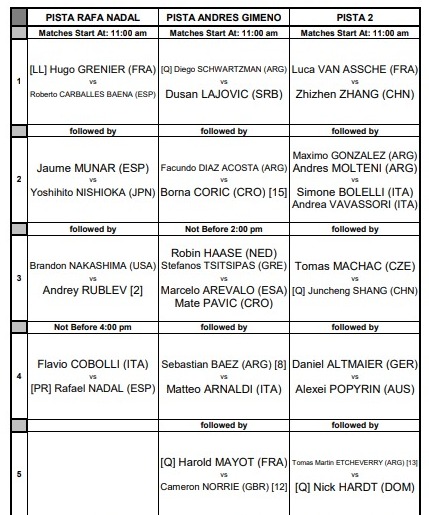 Orden de juego en Barcelona.