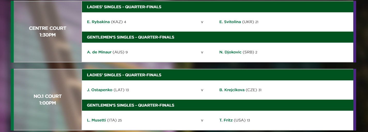 Order of play at Wimbledon 2024 on Wednesday, July 10th
