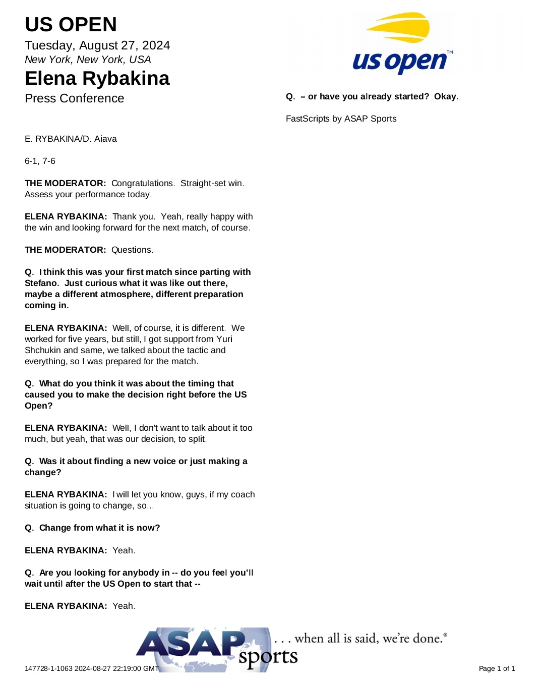 Rybakina, press conference