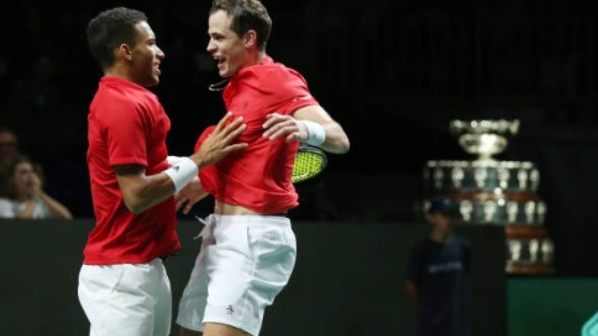 Aliassime y Pospisil, el dobles del éxito para Canadá en las semis de la Davis. Foto: Getty