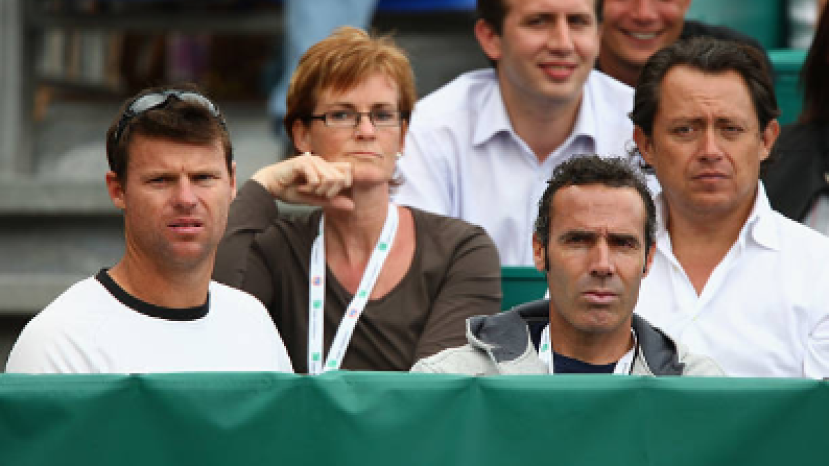 Apey, a la derecha, en el box de Murray junto a Judy Murray y Corretja. Fuente: Getty