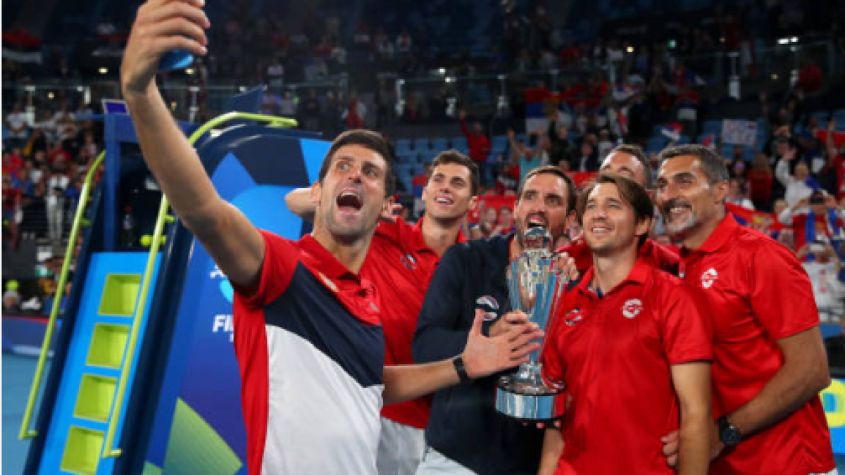 Serbia celebra su título en la primera edición de la ATP Cup. Fuente: Getty