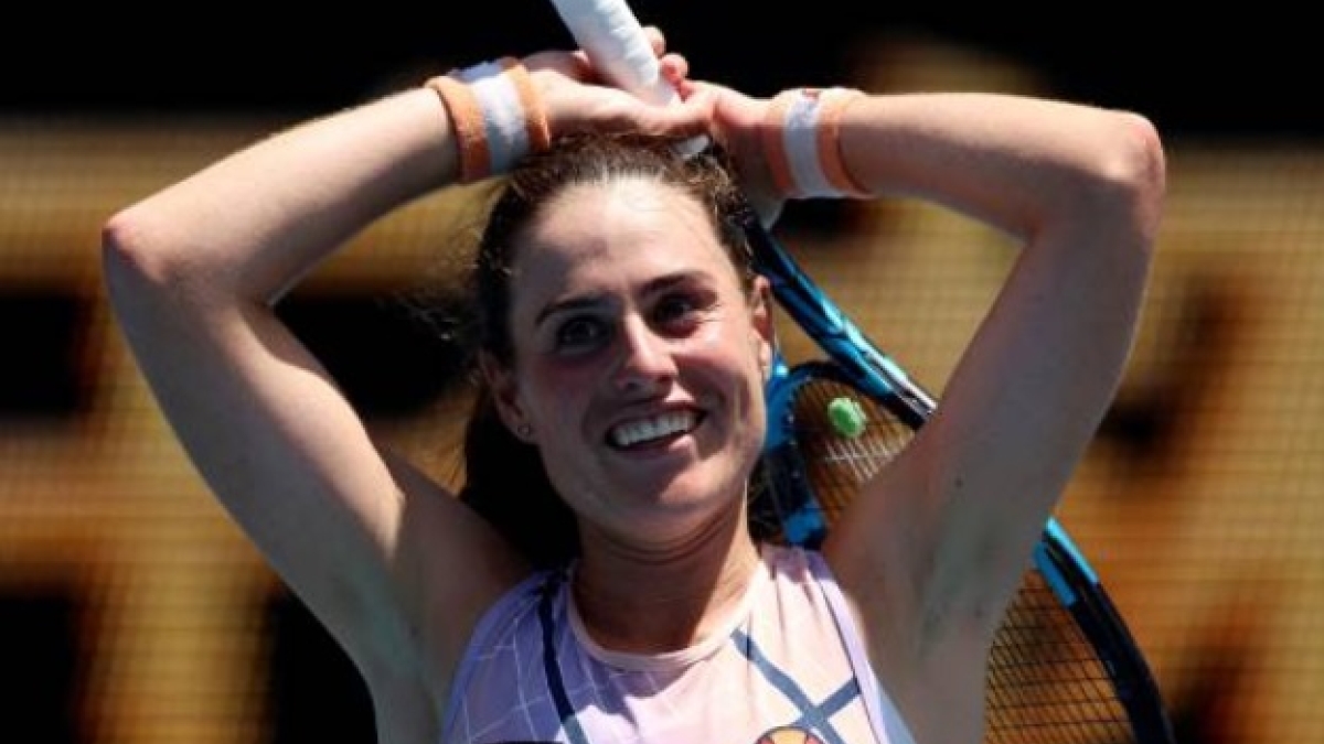 Exultante Kimberly Birrell tras su victoria ante Kanepi en el Open de Australia 2023. Foto: Getty