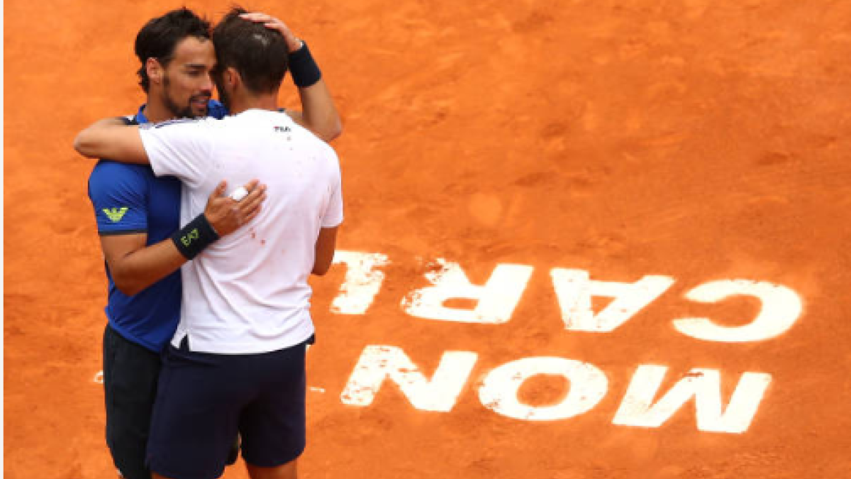 Fognini y Lajovic se abrazan tras la final de Monte Carlo 2019. Fuente: Getty