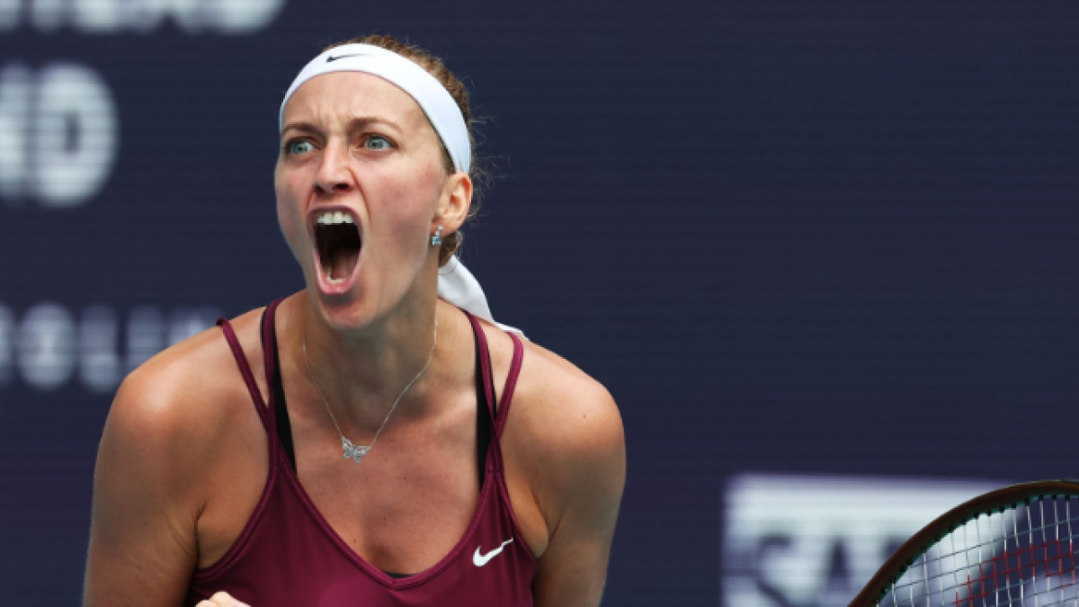 Petra Kvitova en la final del Miami Open 2023 contra Elena Rybakina. Foto: Getty