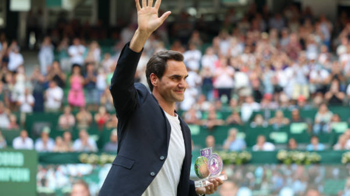 Roger Federer homenajeado en el ATP de Halle 2023. Foto: getty