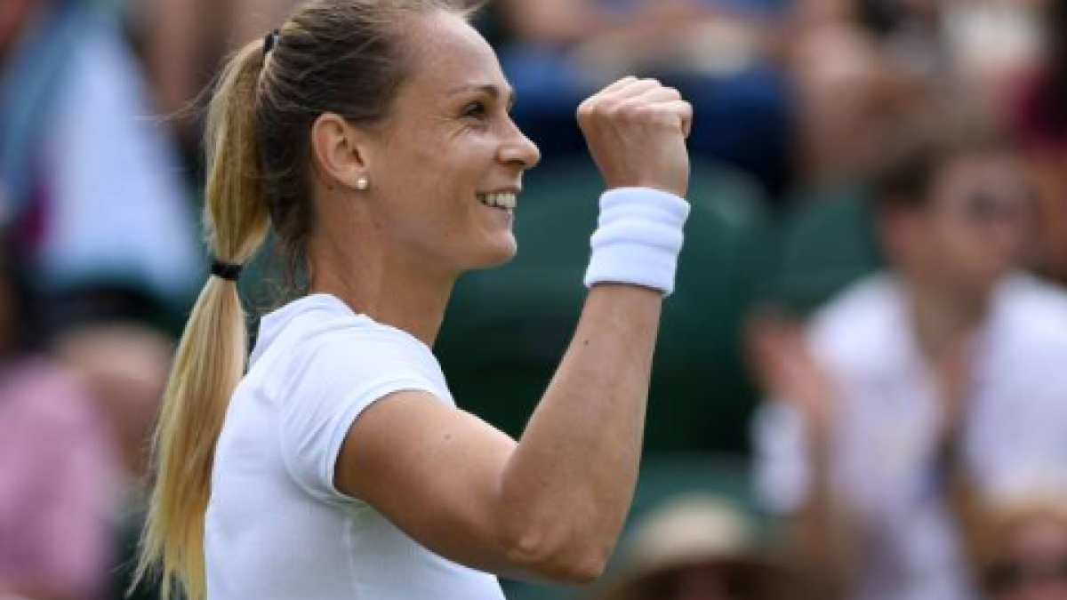 Magdalena Rybarikova celebra en Wimbledon. Fuente: Getty