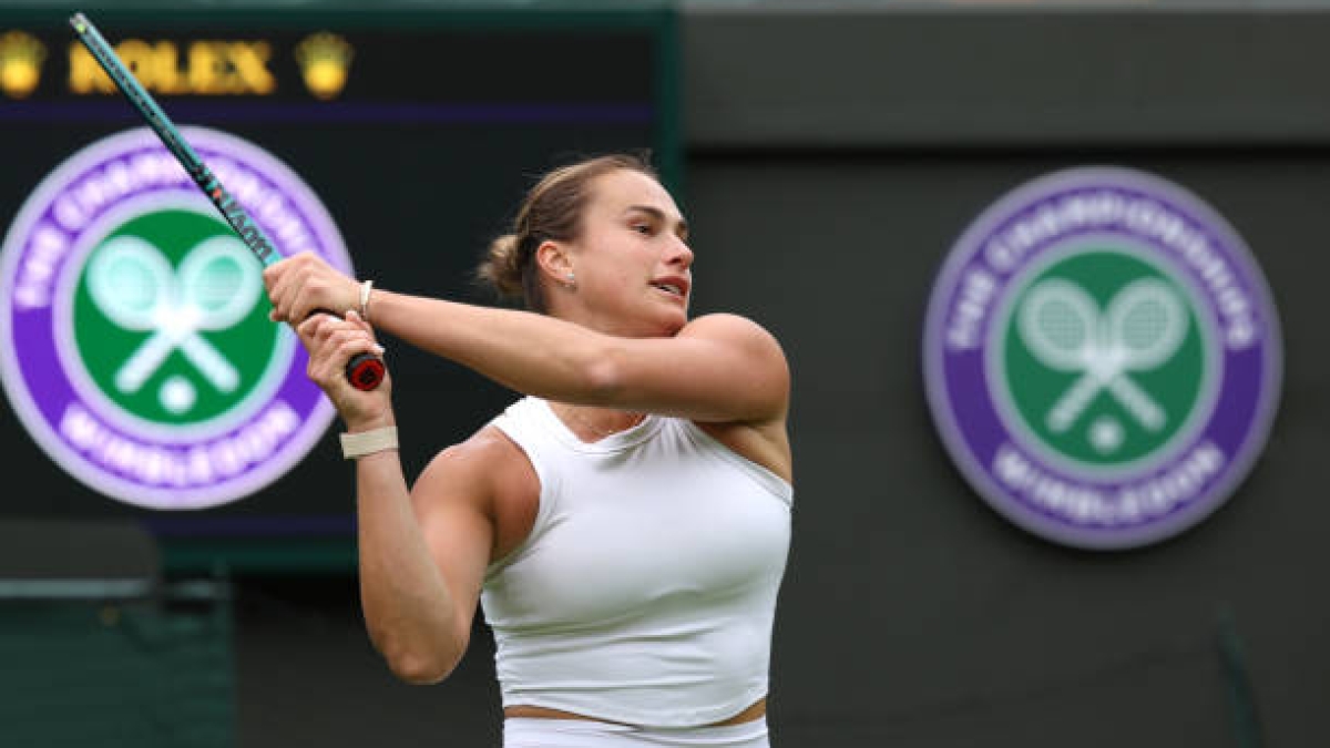 Aryna Sabalenka entrenando en Wimbledon 2024. Foto: Getty