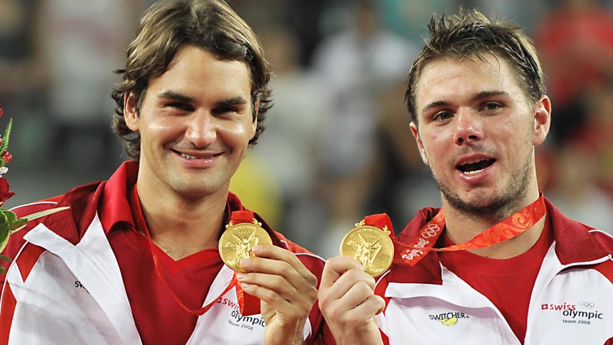 Stan Wawrinka, con la medalla de oro olímpica en Pekín 2008 junto a Federer.