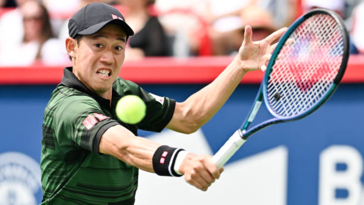 Kei Nishikori, en acción durante su primera ronda. Fuente: Getty