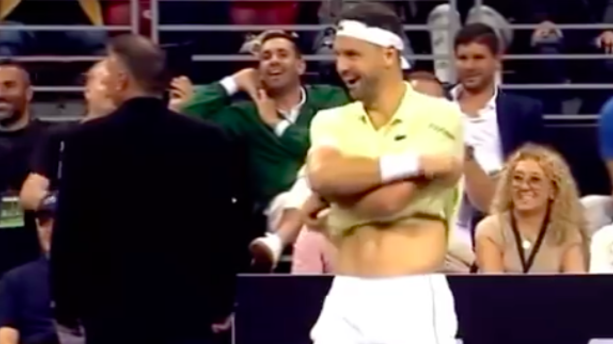 Grigor Dimitrov in his exhibition match with Novak Djokovic in Sofia.