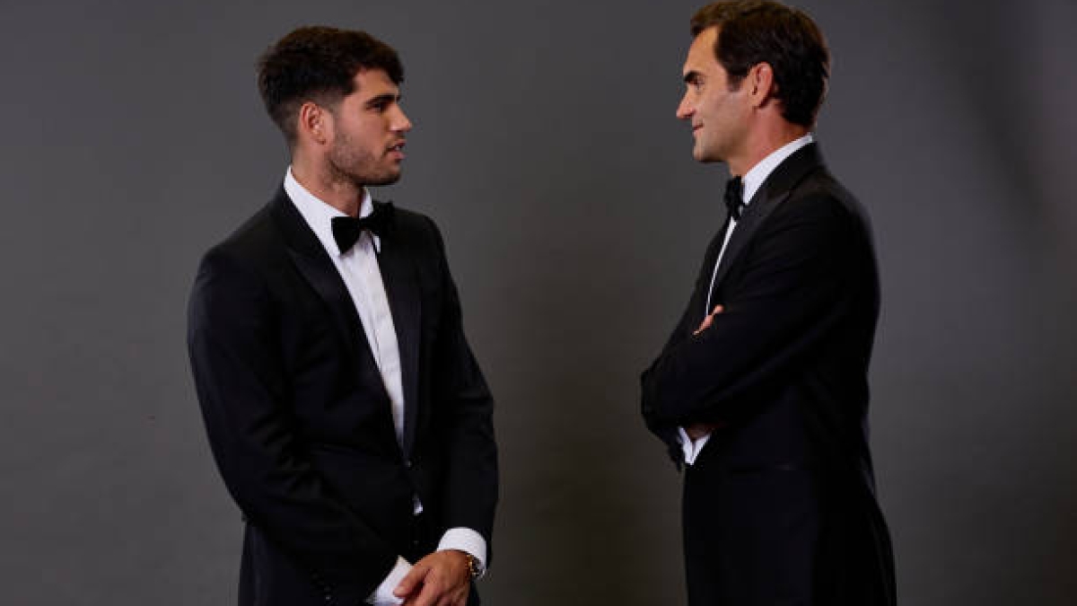 Carlos Alcaraz y Roger Federer se encontraron antes del inicio de la Laver Cup.