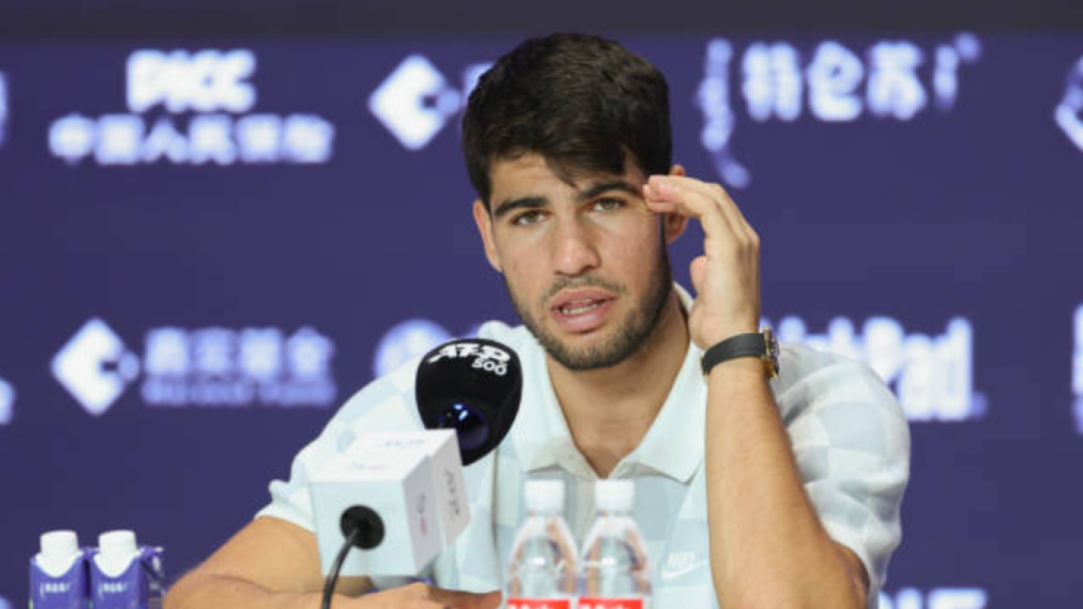 Carlos Alcaraz at the ATP Beijing 2024 press conference. Photo: Getty.
