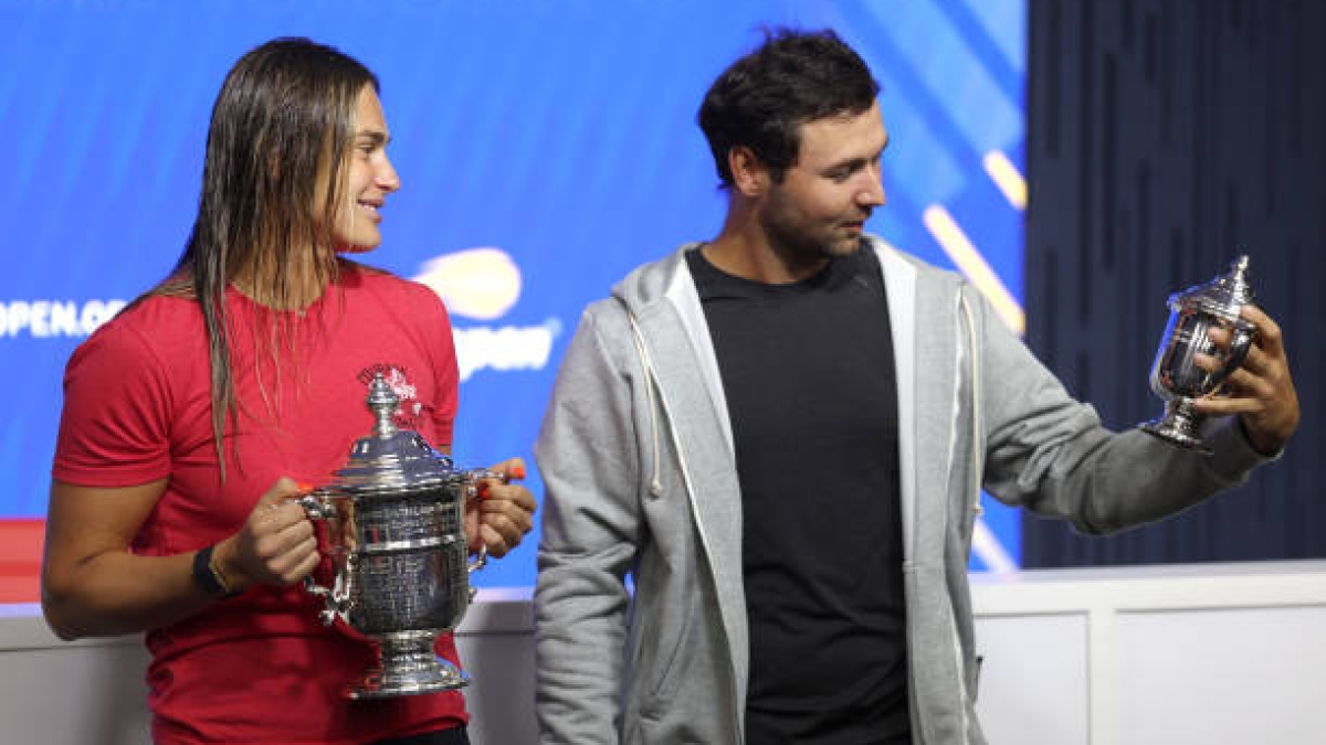 Aryna Sabalenka and Anton Dubrov at the US Open 2024. Photo: Getty