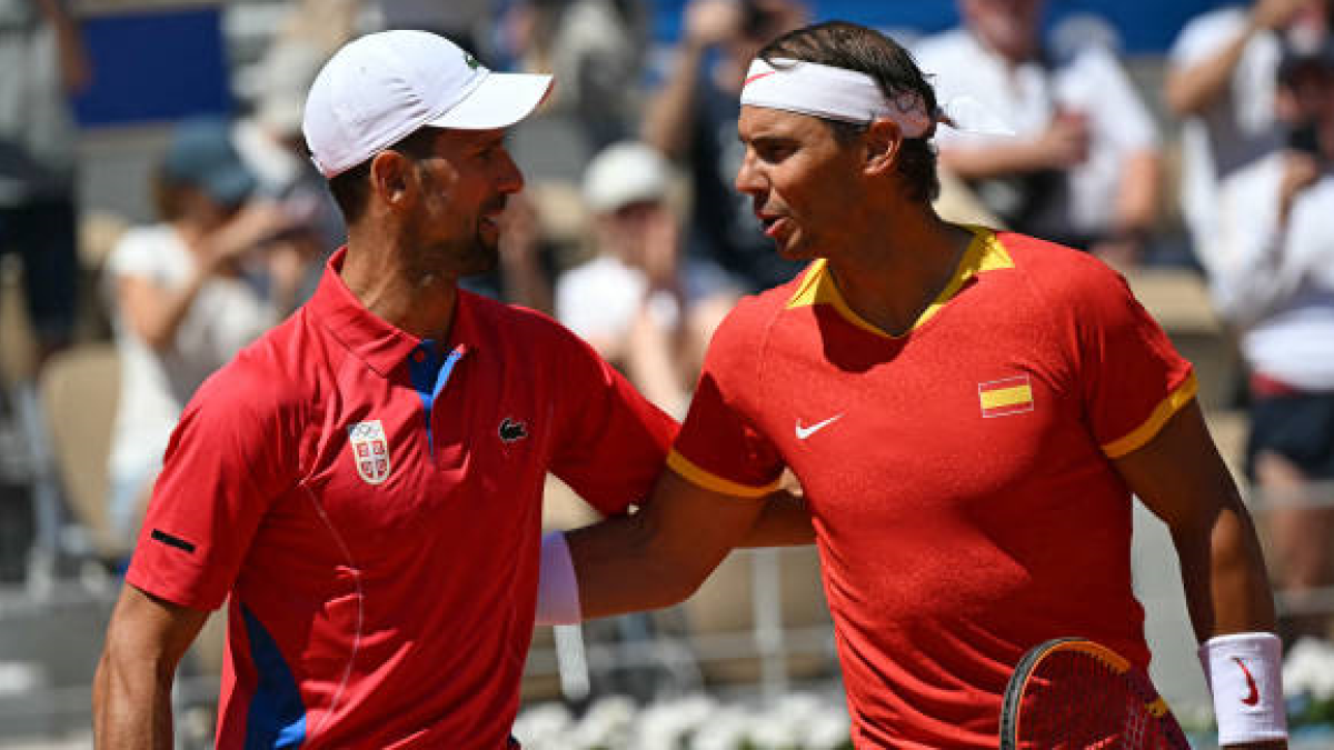 Novak Djokovic and Rafa Nadal at the Paris 2024 Olympic Games. Photo: Getty