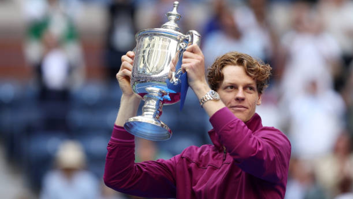 Jannik Sinner, with the title of US Open champion. Source: Getty