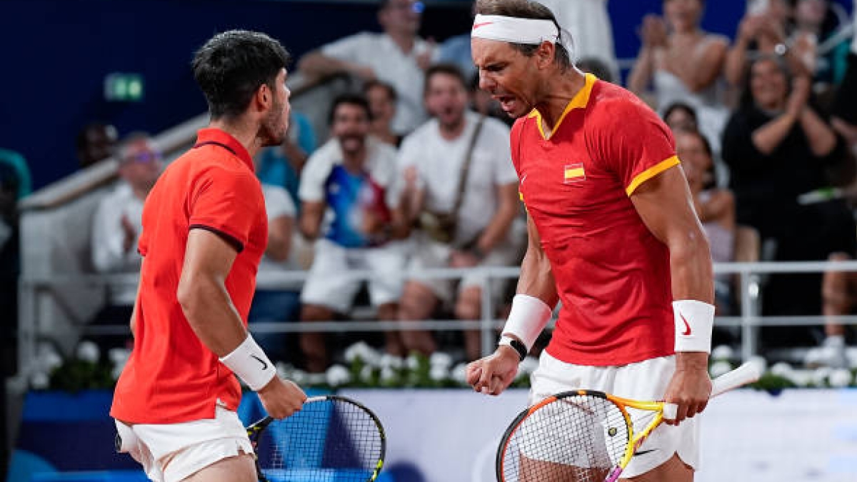 Carlos Alcaraz and Rafa Nadal at the Paris 2024 Olympic Games. Photo: Getty