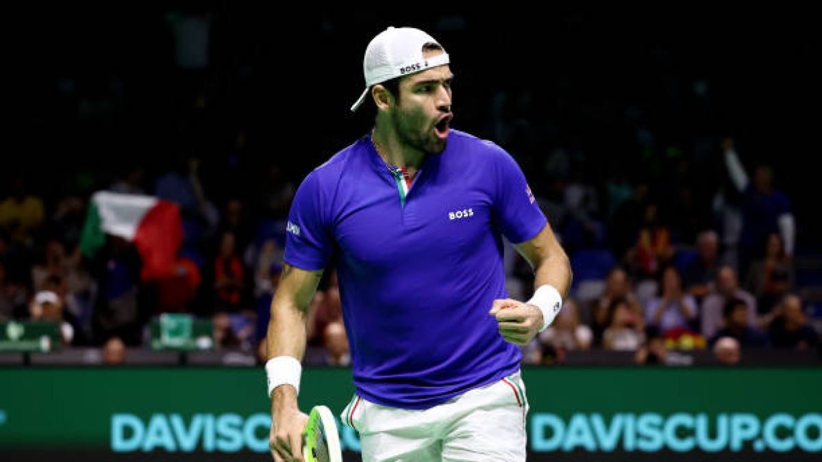 Matteo Berrettini wins in Davis Cup 2024. Photo: gettyimages
