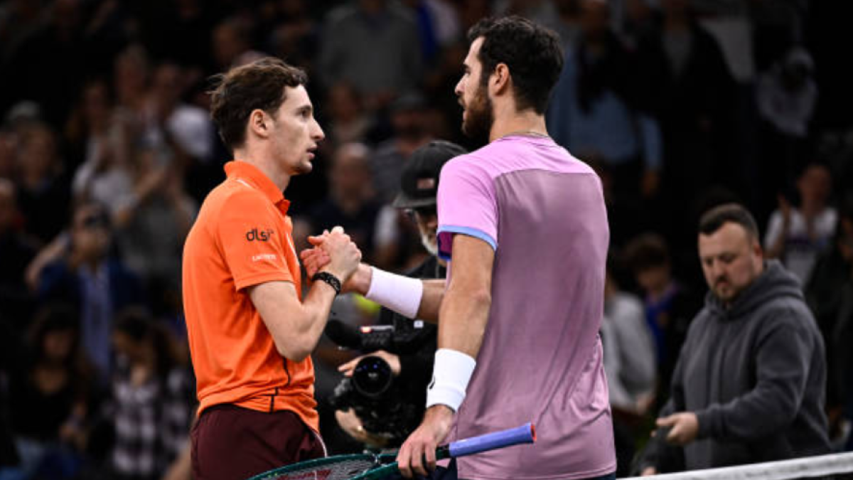 Ugo Humbert and Karen Khachanov at the ATP Rolex Paris Masters 2024. Photo: Getty