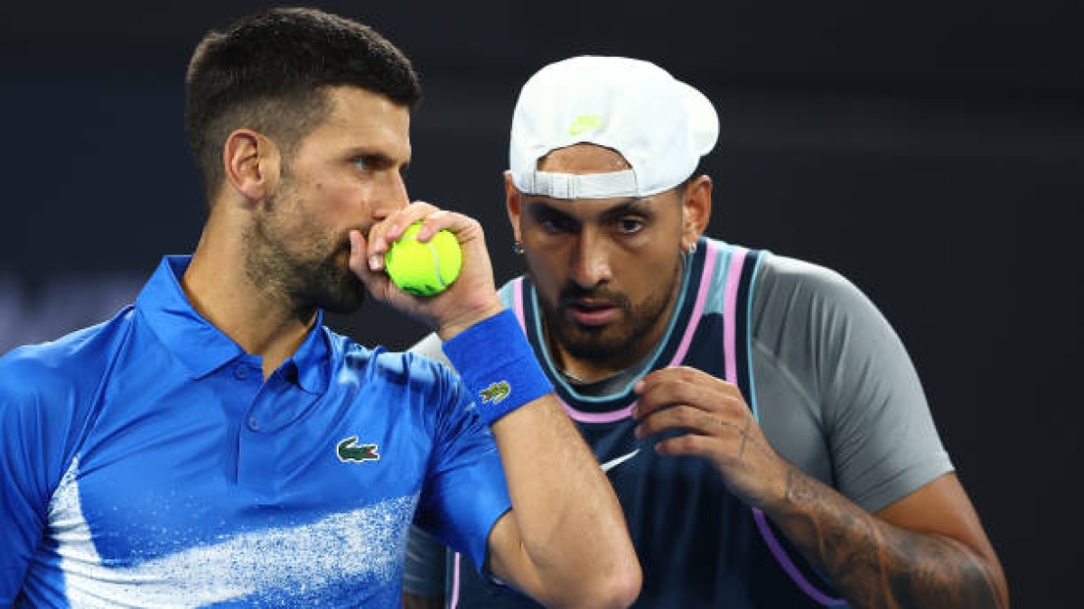 Djokovic and Kyrgios during the doubles.