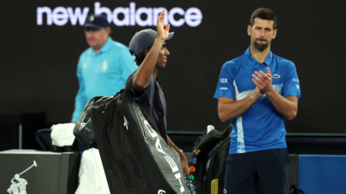 Nishesh Basavareddy and Novak Djokovic at the Australian Open 2025. Photo: Getty