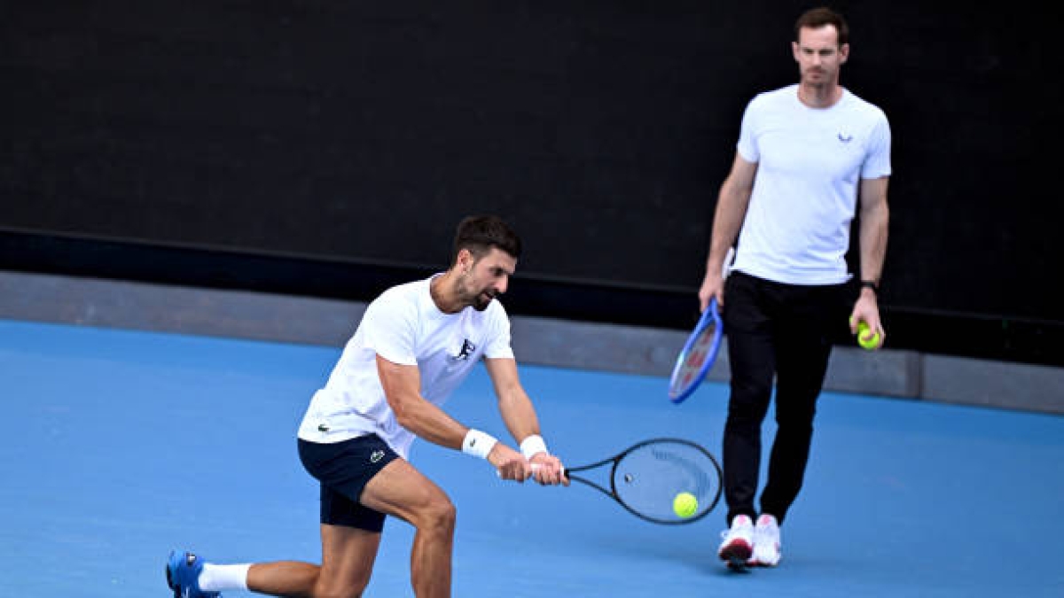 Djokovic trains for the first time alongside Murray in Australia. Photo: Getty
