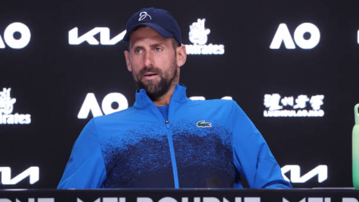 Novak Djokovic in a press conference at the Australian Open 2025. Photo: Getty