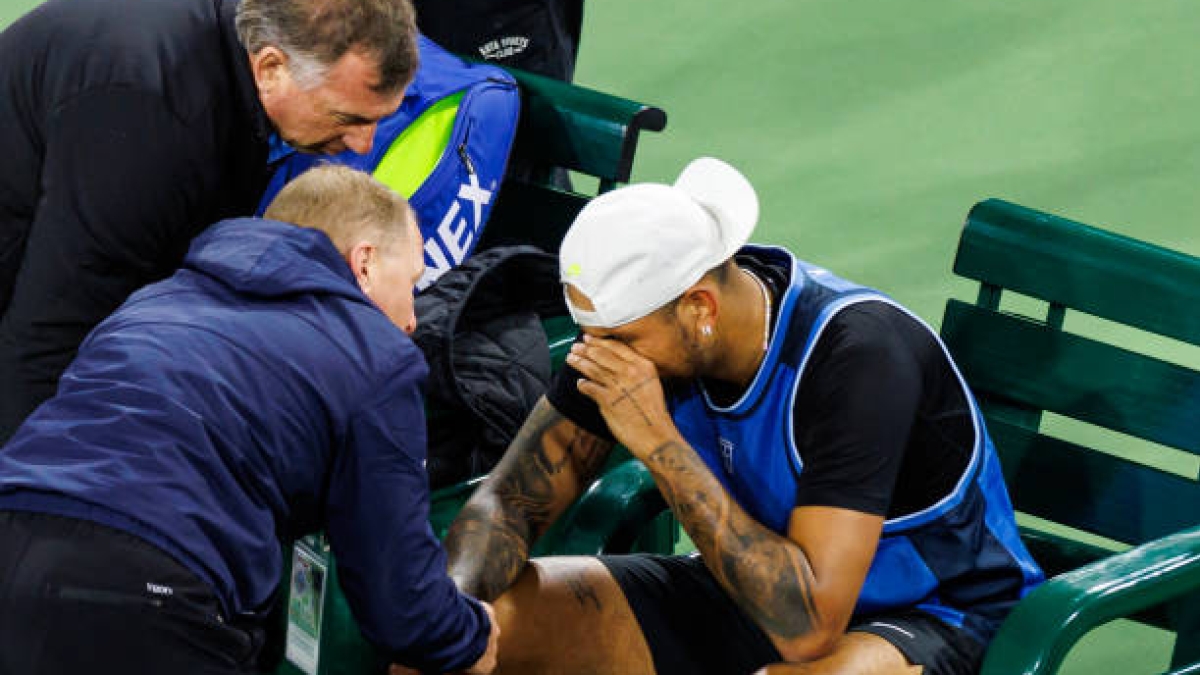 Kyrgios withdraws in tears due to injury at Indian Wells 2025. Photo: Getty