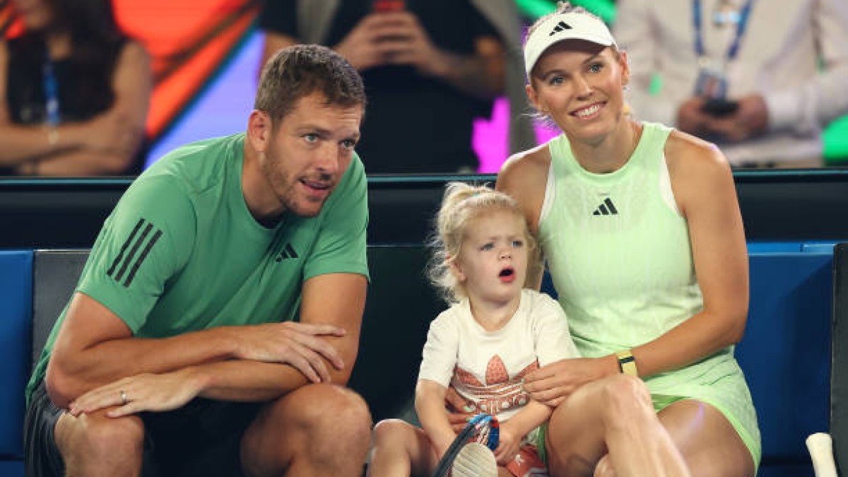 Caroline Wozniacki, junto a su marido y una de sus hijas. 