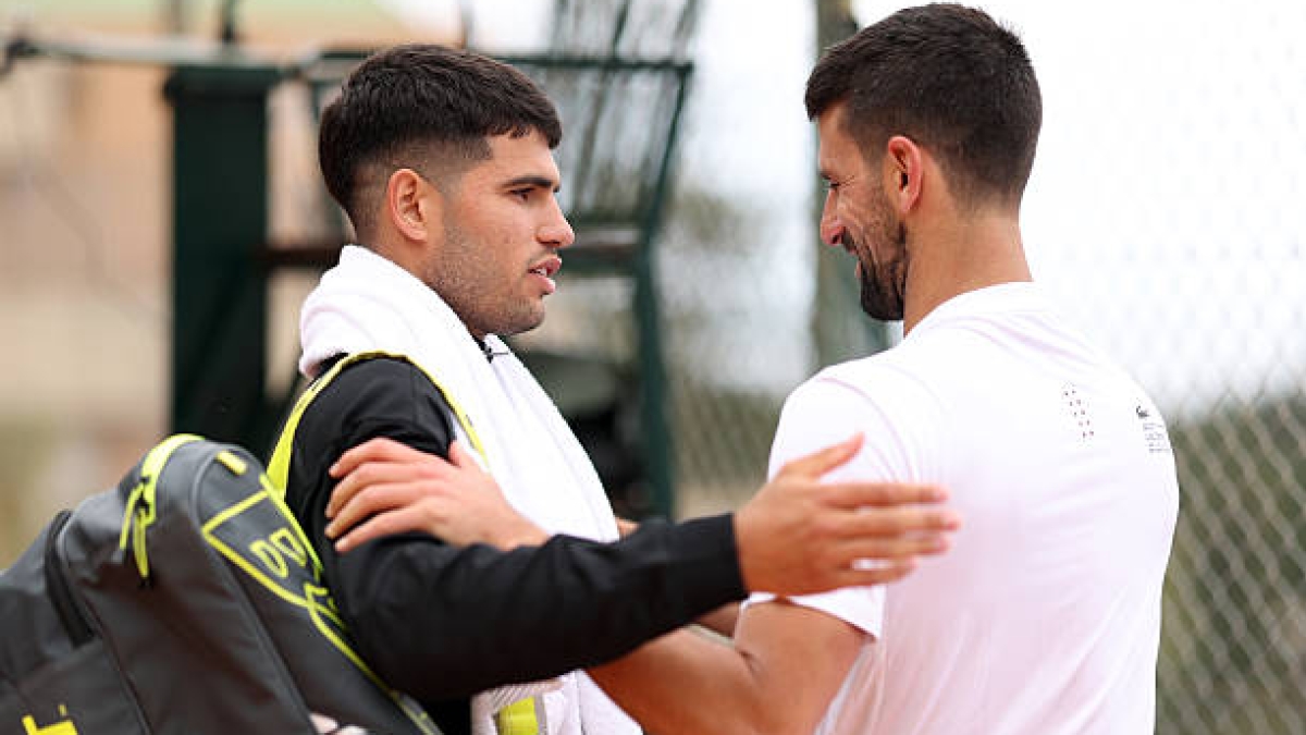 Alcaraz, tras uno de sus últimos entrenamientos junto a Djokovic.