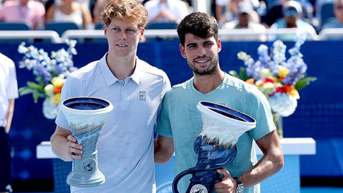 Alcaraz and Sinner, after the final in Cincinnati. Source: Getty