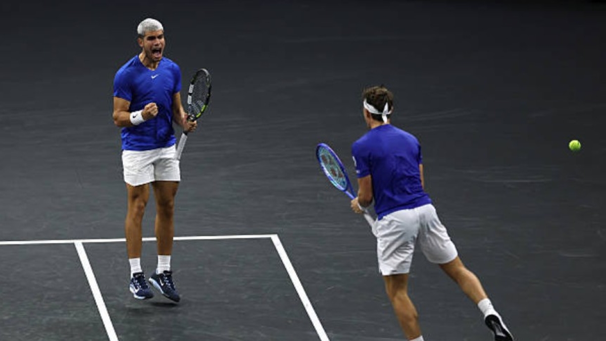Carlos Alcaraz et Casper Ruud à la Laver Cup 2025. Photo : Getty