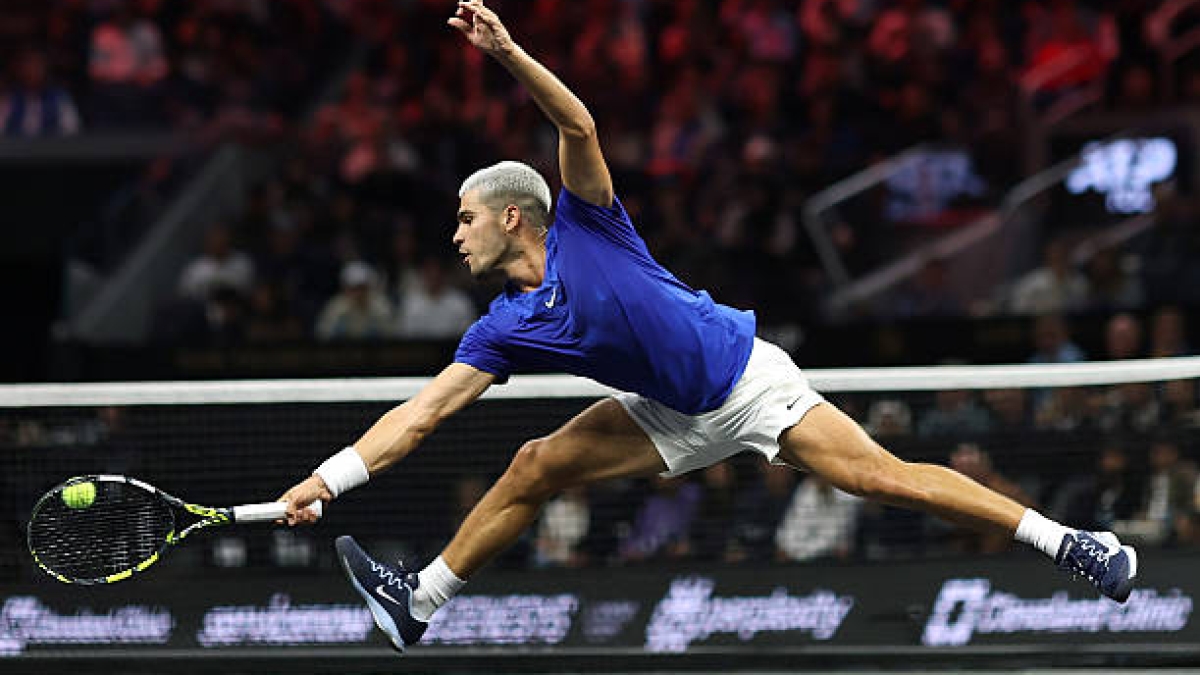 Carlos Alcaraz speaks at a press conference at the Laver Cup 2025. Photo: Getty