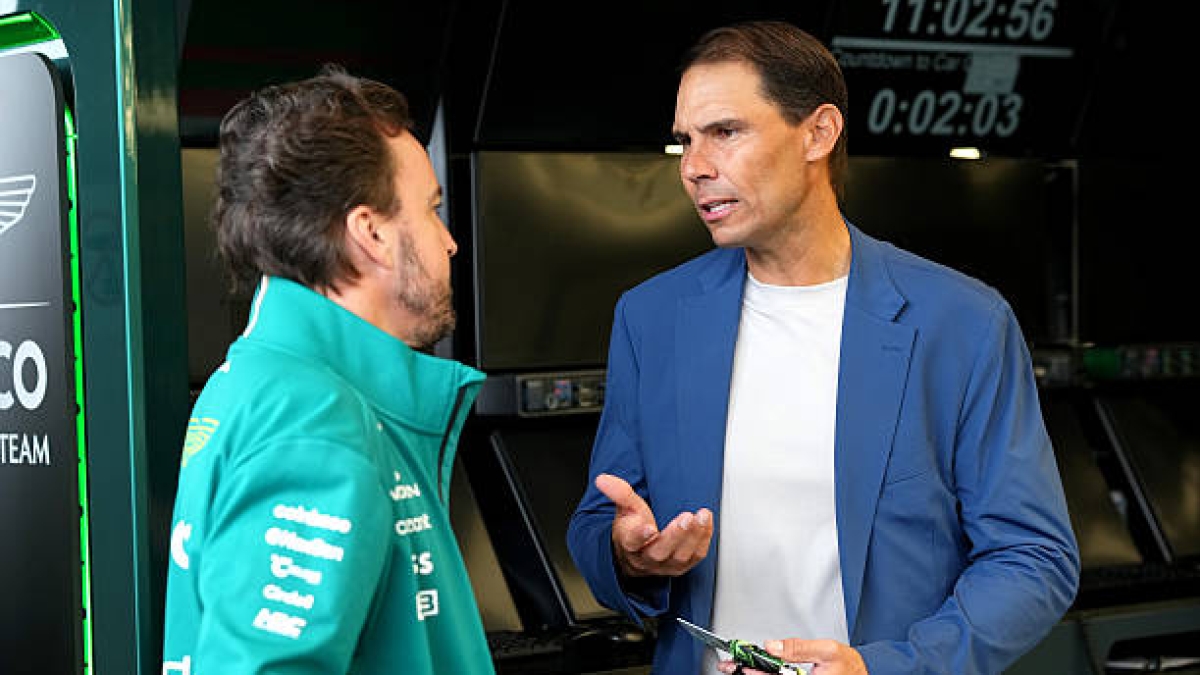 Rafael Nadal visita a Fernando Alonso en el GP de Miami