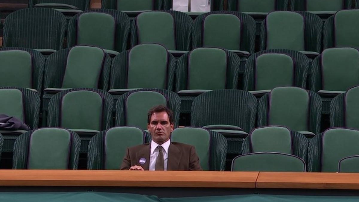 The most unusual image from Wimbledon: an almost empty Royal Box... with Roger Federer as the main protagonist. Source: Getty