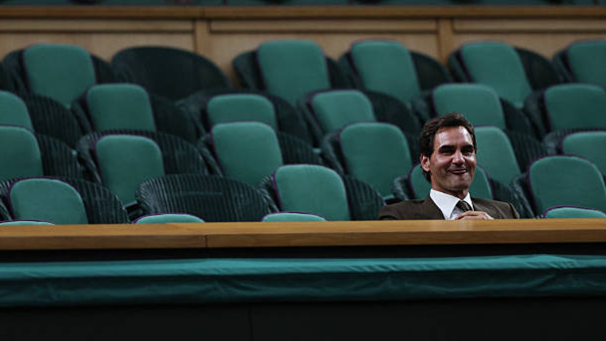 More details of Federer's image revealed only in the Royal Box at Wimbledon. Source: Getty