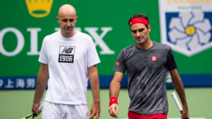 Federer y Ljubicic preparando un encuentro. Fuente: Getty. 