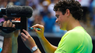 Milos Raonic celebrando una victoria. Fuente. Getty