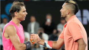 Rafael Nadal y Nick Kyrgios, tras su último duelo (Australia 2020). Fuente: Getty