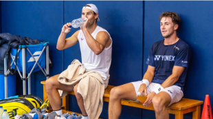 Rafael Nadal y Casper Ruud, en un entrenamiento en Mallorca. Fuente: Rafa Nadal Academy