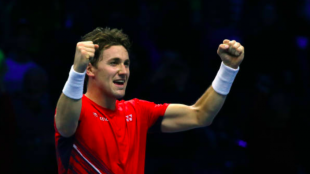 Casper Ruud celebra el pase a semifinales de las ATP Finals. Foto:Getty