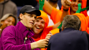 Jannik Sinner celebrates his latest victory with his fans. Source: Getty