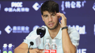Carlos Alcaraz at the ATP Beijing 2024 press conference. Photo: Getty.